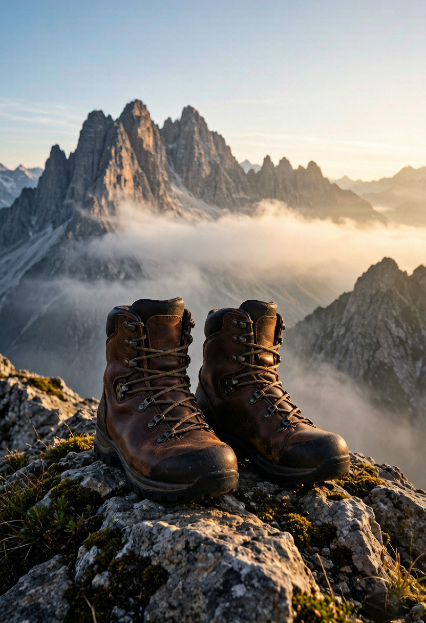 Bergschuhe auf felsigem Vorsprung