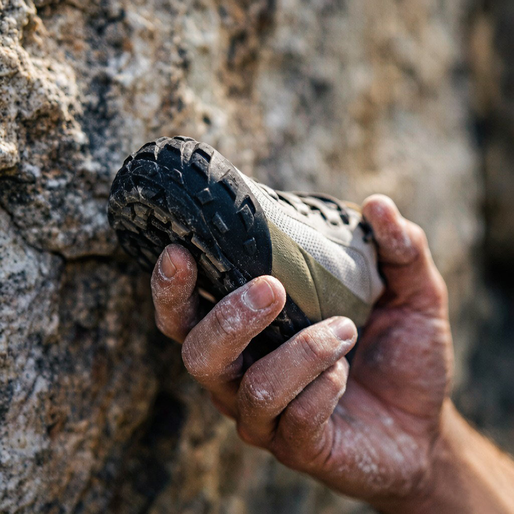Kletterschuh an der Felswand