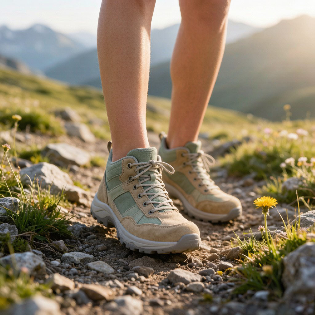 Frauen-Wanderschuhe auf Almenweg